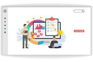 A man is looking at a laptop. website page Digital Marketing. Modern flat design concept of web page design for website and mobile website vector