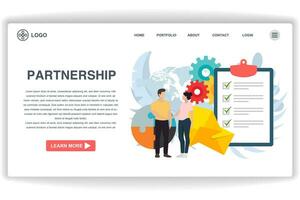 A woman holding a man's hand. website page Partnership. Modern flat design concept of web page design for website and mobile website vector