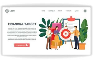 un hombre conjuntos financiero objetivos sitio web página financiero objetivo. moderno plano diseño concepto de web página diseño para sitio web y móvil sitio web vector