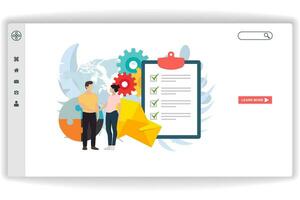 A woman holding a man's hand. website page Partnership. Modern flat design concept of web page design for website and mobile website vector