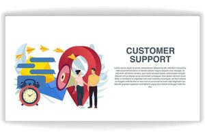 Men and women are talking. website page Customer Support. Modern flat design concept of web page design for website and mobile website vector