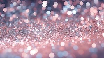 Abstract shiny background with pink glitter. Scattered confetti sparkles with light rose pastel color. Generated AI. photo