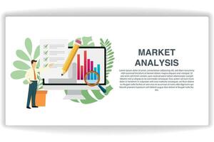 A man stood pointing at the document. website page Market Analysis. Modern flat design concept of web page design for website and mobile website vector