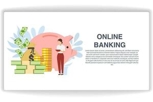 A woman holding a document. website page Online Banking. Modern flat design concept of web page design for website and mobile website vector