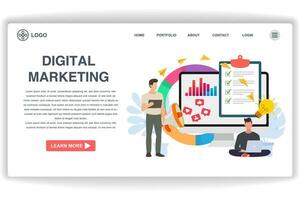 A man is looking at a laptop. website page Digital Marketing. Modern flat design concept of web page design for website and mobile website vector