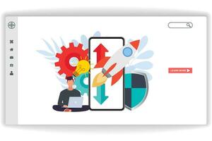 A man was sitting looking at a laptop. website page App Development. Modern flat design concept of web page design for website and mobile website vector