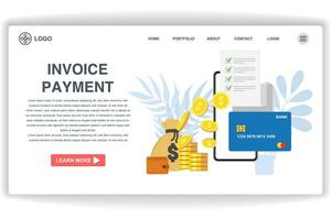 wallet and several stacks of coins . website page Invoice Payment. Modern flat design concept of web page design for website and mobile website vector