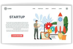 A man stood looking at the document. website page Startup. Modern flat design concept of web page design for website and mobile website vector