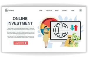 A woman holding a book. website page Online Investment. Modern flat design concept of web page design for website and mobile website vector