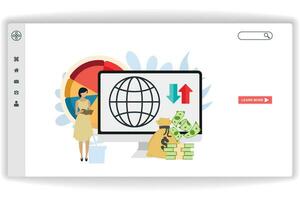 un mujer participación un libro. sitio web página en línea inversión. moderno plano diseño concepto de web página diseño para sitio web y móvil sitio web vector