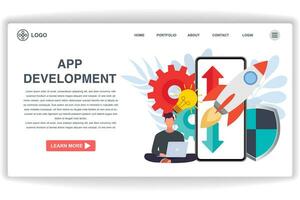 A man was sitting looking at a laptop. website page App Development. Modern flat design concept of web page design for website and mobile website vector