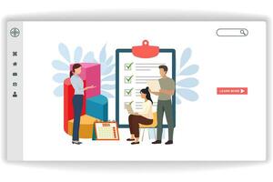 A woman stood giving a briefing. website page Financial Advisor. Modern flat design concept of web page design for website and mobile website vector