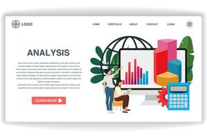 A woman was sitting looking at the laptop. website page Analysis. Modern flat design concept of web page design for website and mobile website vector