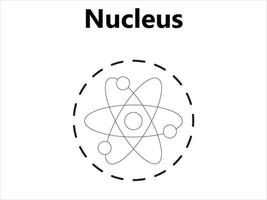 Atom Scientific poster with atomic structure nucleus of protons and neutrons orbital electrons Vector illustration Symbol of nuclear energy scientific research and molecular chemistry