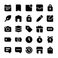 Essential UI icons, in glyph style, for any purposes, including business, applications, web, music, multimedia, and others. vector