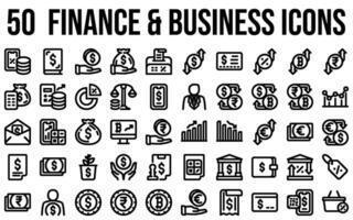 Finance business icons, in line style, for any uses including banking, business, finance, saving, investment, wealth, and money. vector