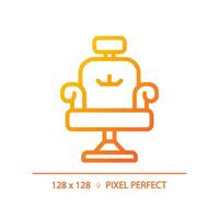 2d píxel Perfecto salón silla degradado icono, aislado vector, cuidado del cabello Delgado línea sencillo naranja ilustración. vector