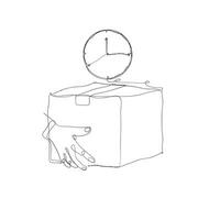 continuous line drawing person holding package box with time sign illustration vector