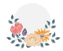 Vintage Hand Drawn Peony and Magnolia Flower Wreath vector