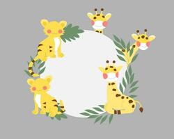 Cute Tiger and Giraffe Wreath vector