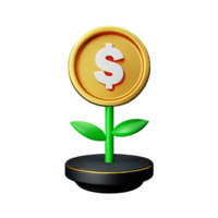 3d argent arbre plante avec pièce de monnaie png