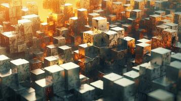 Abstract background with structure of cubes. Colorful cubes texture for technology backdrop. Generated AI. photo