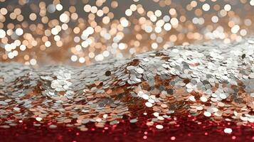 Abstract shiny background with red glitter. Scattered confetti sparkles with red color. Generated AI. photo