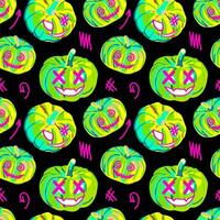 Halloween neon seamless pumpkin pattern. Ideal for creating seamless designs and illustrations for various projects like textiles, paper crafts, and more. Vector. vector