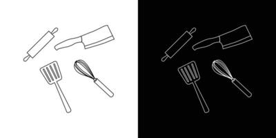 Vector realistic kitchen cooking utensils set in black and White