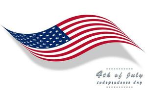 Waving american flag and silhouette and letter 4 of july independence day on white background. vector