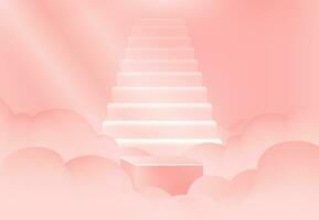 product advertising background template The podium in the middle of the clouds and the stairway to heaven vector