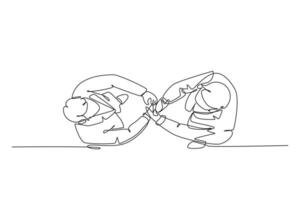 Single one line drawing top view of businessmen handshaking his business partner. Great teamwork. Project business deal and cooperation. Modern continuous line draw design graphic vector illustration