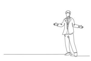 Single continuous line drawing active businessmen gesture handshaking his business partner. Great teamwork. Business deal concept with trendy. Dynamic one line draw graphic design vector illustration