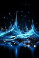 resumen azul digital ola con agua soltar efecto en oscuro antecedentes representando futurista alta tecnología concepto sonido ola ilustración foto