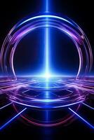 Abstract background with double glowing circle geometric lines connection featuring modern shiny blue and purple tech lines pattern illustrating futuristic technology concept photo