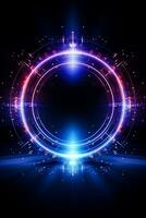 Abstract background with double glowing circle geometric lines connection featuring modern shiny blue and purple tech lines pattern illustrating futuristic technology concept photo