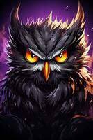 Gaming mascot of Angry Owl the esports team on a T-shirt design template isolated iIllustration photo