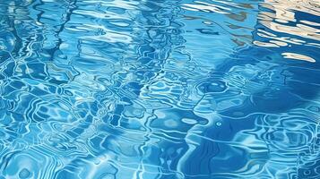 Ripples on the blue pool water. Shiny waves of clean pool water. Generated AI. photo