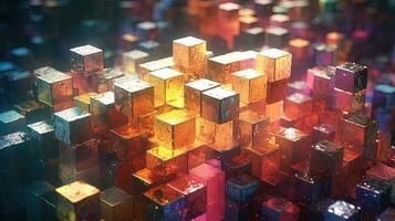 Abstract background with structure of cubes. Colorful cubes texture for technology backdrop. Generated AI. photo