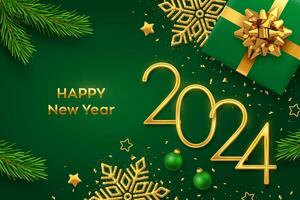 Happy new year 2024. 3d gold numbers with golden Christmas decoration and  confetti on dark background. Holiday greeting card design. 21016774 Vector  Art at Vecteezy