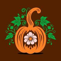 Beautiful and simple depiction of a pumpkin with a flower carved into it. A symbol of autumn and harvest and Halloween events. vector