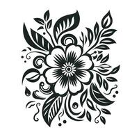 Beautiful flower with leaves and swirls in a simple vector style. Black and white elegant floral pattern for home decor, apparel, tableware.