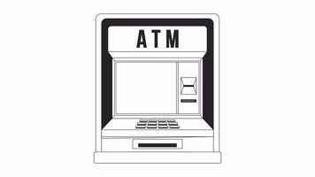 Atm machine screen bw outline 2D object animation. Withdraw money service monochrome linear cartoon 4K video. Terminal monitor for financial operations animated item isolated on white background video