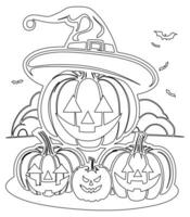 contorno Arte para niños colorante libro página Víspera de Todos los Santos calabazas vector