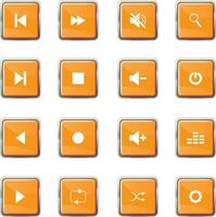 The orange square button has several symbols. vector