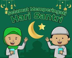 Social Media post Hari santri nasional or Indonesian national Muslim student day with Islamic students vector