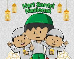 Social Media post Hari santri nasional or Indonesian national Muslim student day with Islamic students vector