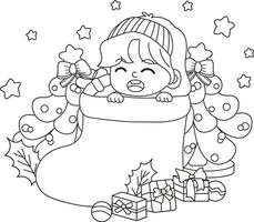 mano dibujado kawaii Navidad colorante libro ilustración vector