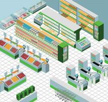 Supermarket Interior Isometric Background vector