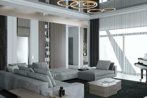 Interior design of a living room for modern and luxury lifestyle 3D Rendering photo